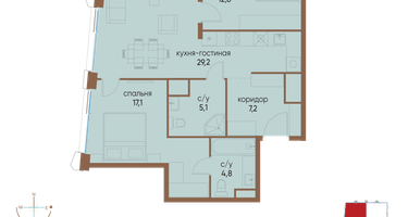 2-к. квартира, 76&nbsp;м²