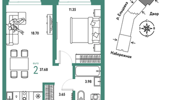 2-к. квартира, 37&nbsp;м²
