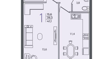 1-к. квартира, 41 м²