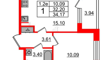 1-к. квартира, 32 м²