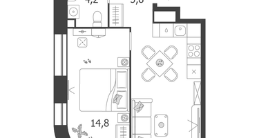 1-к. квартира, 41 м²