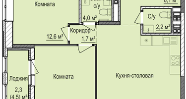 2-к. квартира, 63 м²