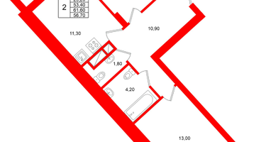 2-к. квартира, 56&nbsp;м²