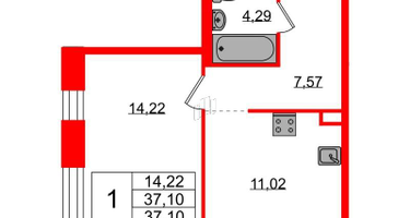 1-к. квартира, 37&nbsp;м²