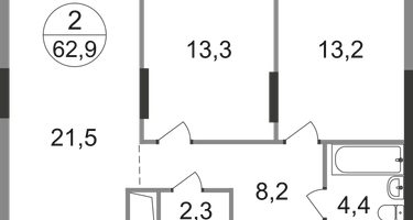 2-к. квартира, 62 м²
