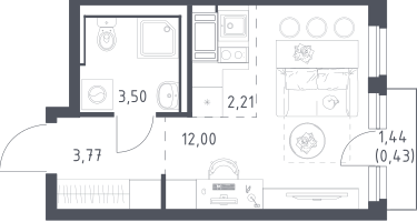 Студия, 21&nbsp;м²