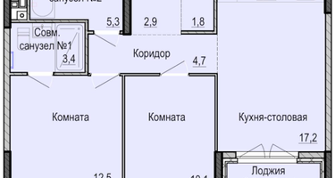2-к. квартира, 59&nbsp;м²