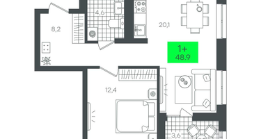 1-к. квартира, 48 м²