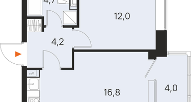 1-к. квартира, 39 м²