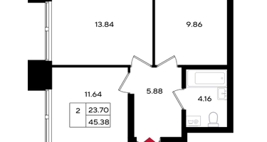 2-к. квартира, 45 м²