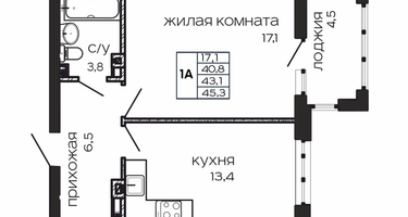 1-к. квартира, 45 м²