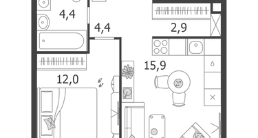 1-к. квартира, 39 м²
