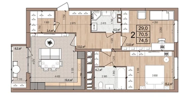 2-к. квартира, 74&nbsp;м²