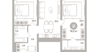 1-к. квартира, 79&nbsp;м²