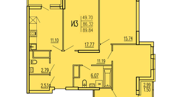 3-к. квартира, 89&nbsp;м²