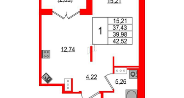 1-к. квартира, 37&nbsp;м²