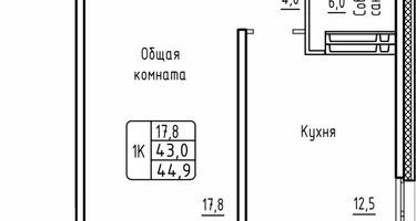 1-к. квартира, 44&nbsp;м²