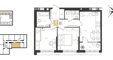 2-к. квартира, 50 м²
