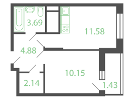 1-к. квартира, 35 м²