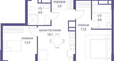 1-к. квартира, 46&nbsp;м²