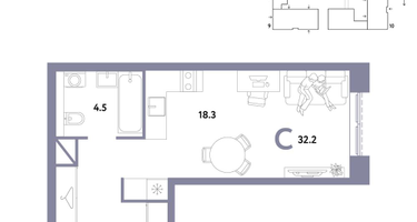 1-к. квартира, 32 м²