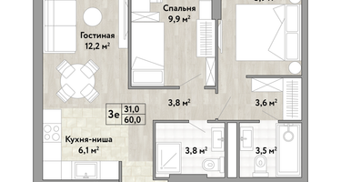 2-к. квартира, 60 м²