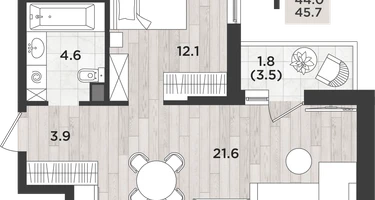 1-к. квартира, 44&nbsp;м²