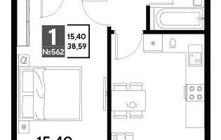 1-к. квартира, 38&nbsp;м²