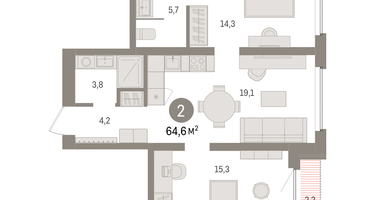 2-к. квартира, 64 м²