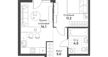 1-к. квартира, 36&nbsp;м²