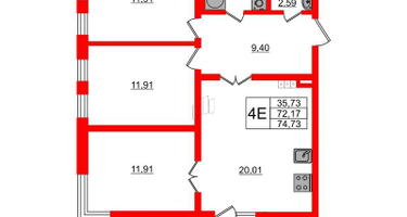3-к. квартира, 72 м²