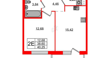 1-к. квартира, 39&nbsp;м²