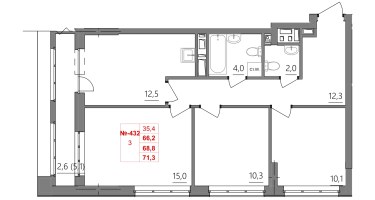 3-к. квартира, 68&nbsp;м²