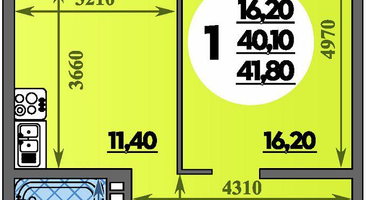 1-к. квартира, 41&nbsp;м²