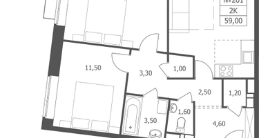 2-к. квартира, 59 м²