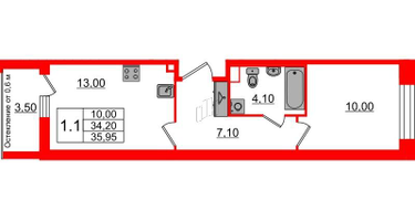 1-к. квартира, 34 м²