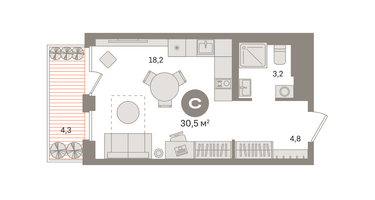 Студия, 30&nbsp;м²