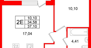 1-к. квартира, 34&nbsp;м²