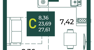 Студия, 27 м²