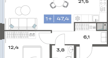 1-к. квартира, 47&nbsp;м²