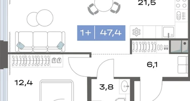 1-к. квартира, 47&nbsp;м²