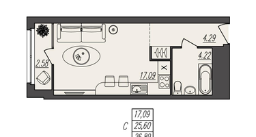 Студия, 26 м²