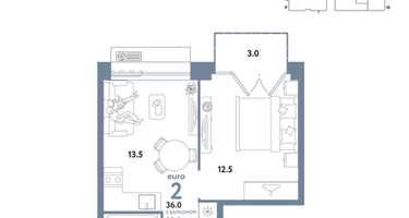 2-к. квартира, 36 м²