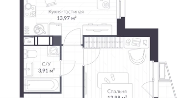 Студия, 39 м²
