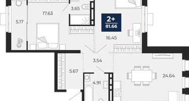 2-к. квартира, 81&nbsp;м²