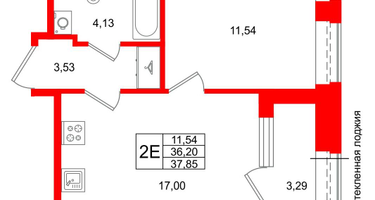 1-к. квартира, 36&nbsp;м²
