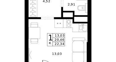 Студия, 22&nbsp;м²