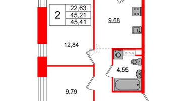2-к. квартира, 45&nbsp;м²
