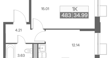 1-к. квартира, 34&nbsp;м²