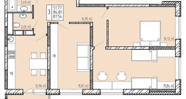 3-к. квартира, 87 м²